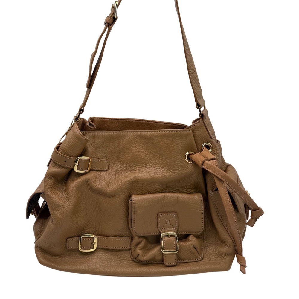 Maxx‎ New York Shoulder Bag Medium Tan Excellent Pebbled Leather Buckle